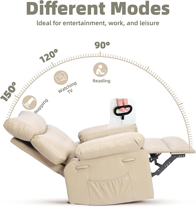 GarveeHome Oversized Wide Recliner Chair - Faux PU Leather Large Manual Recliner for Adults, Lazy Chair with 1.5X Sponge Comfort Arm and Back for Living Room, Bedroom - Cream