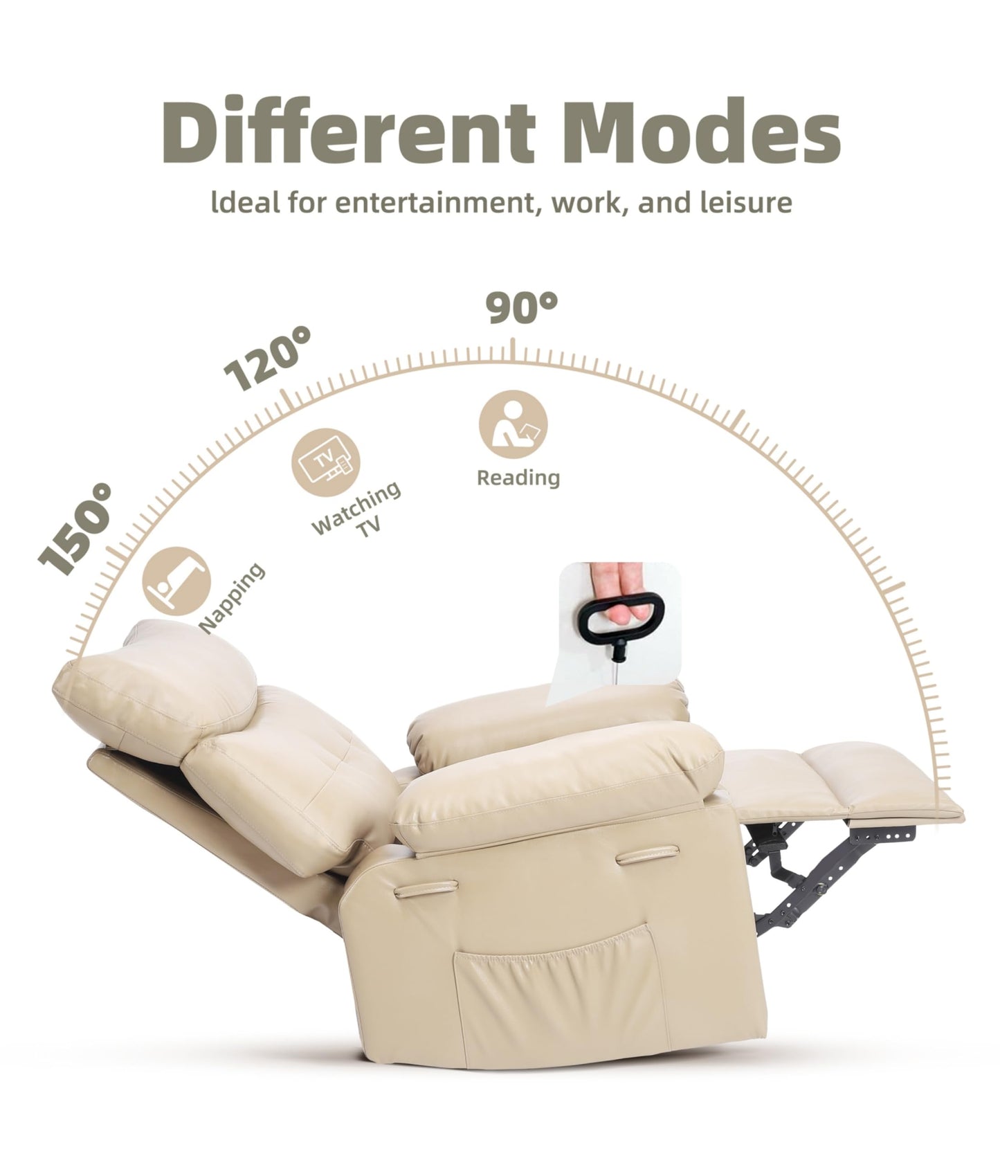 GarveeHome Oversized Recliner Chairs, Classic Manual Leather Recliner, Home Theater Seating with Lumbar & Arms Support for Living Room, Bedroom and Nursery - Beige