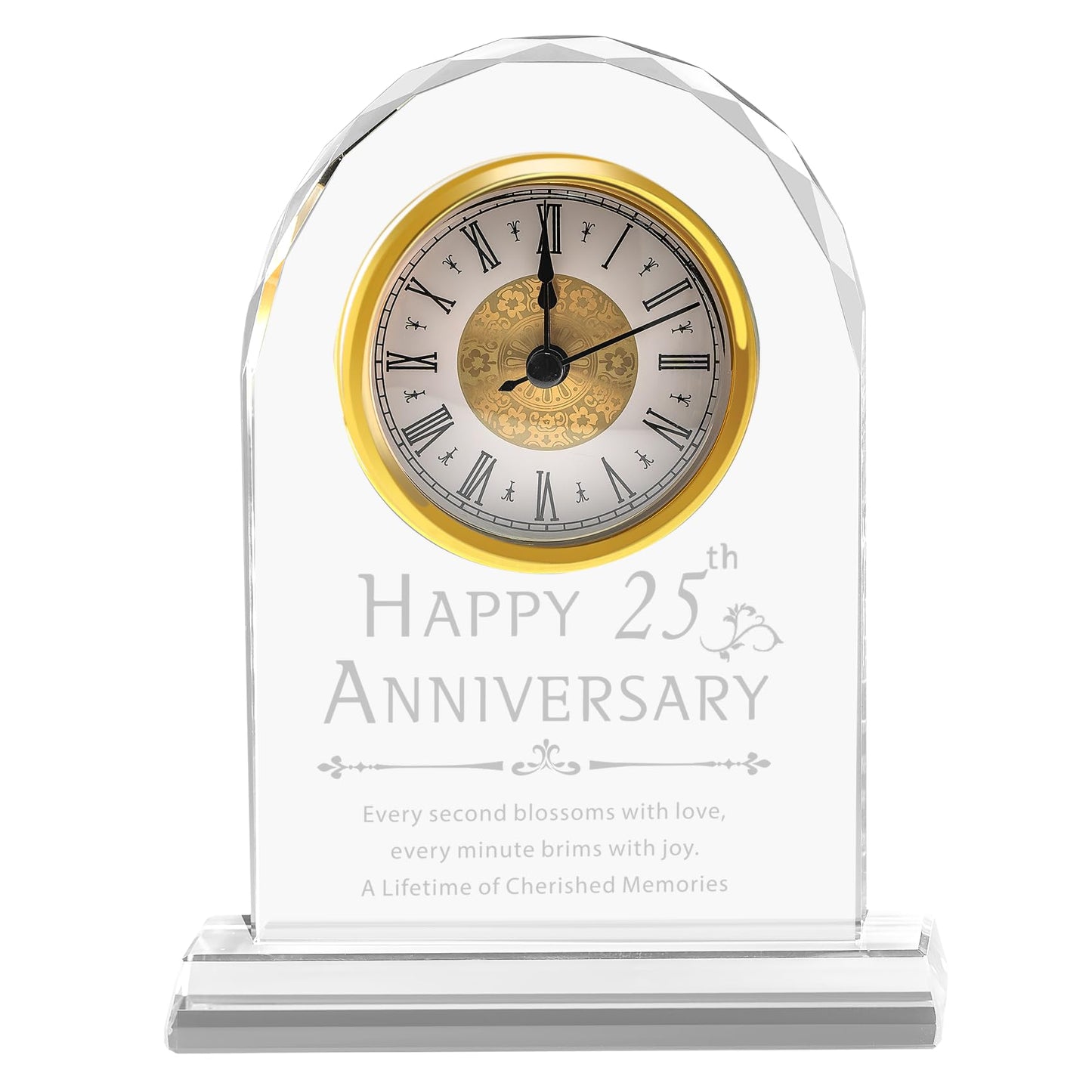 25th Anniversary Wedding Decorations - Crystal Clock & Keepsake Gifts for Couple & Parents