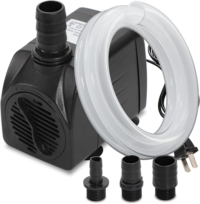 alizzy 400GPH 25W Submersible Water Pump, Auto Shut-off Water Fountain Pump with 6.5ft. High Lift and 4.92 ft Tubing for A...