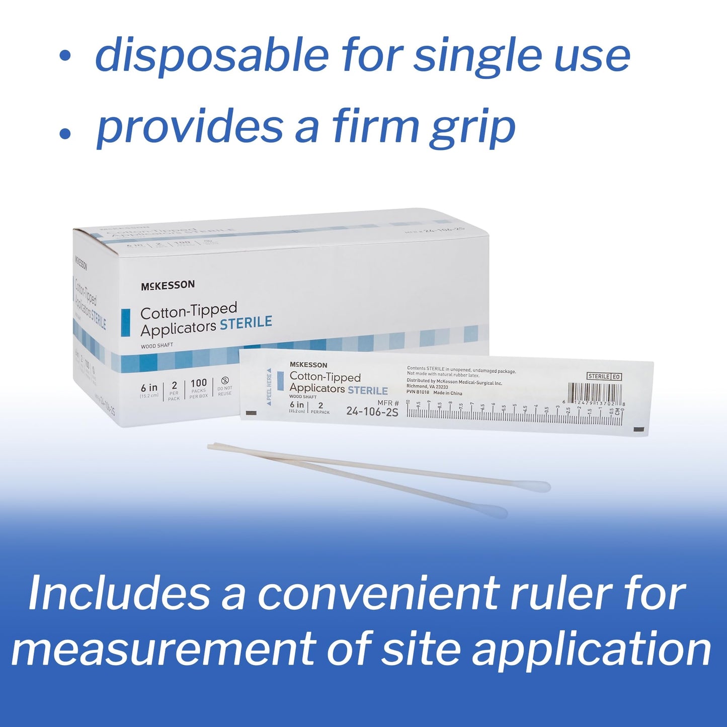McKesson Sterile Cotton Tipped Applicators, 6 Inch, Box of 200 – Medical Cotton Swabs for Wound Care, Cleaning, and Application, Wooden Shaft, Disposable