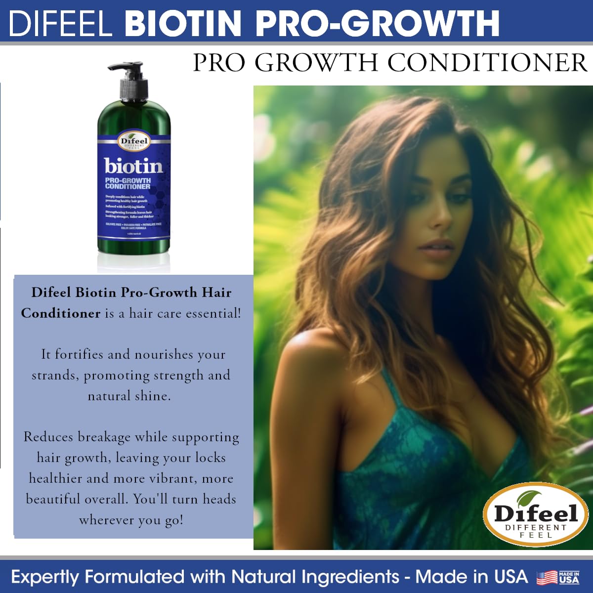 Difeel Pro-Growth Biotin Shampoo & Conditioner 2-PC Gift Set - Shampoo and Conditioner for Thinning Hair and Hair Loss, Sulfate