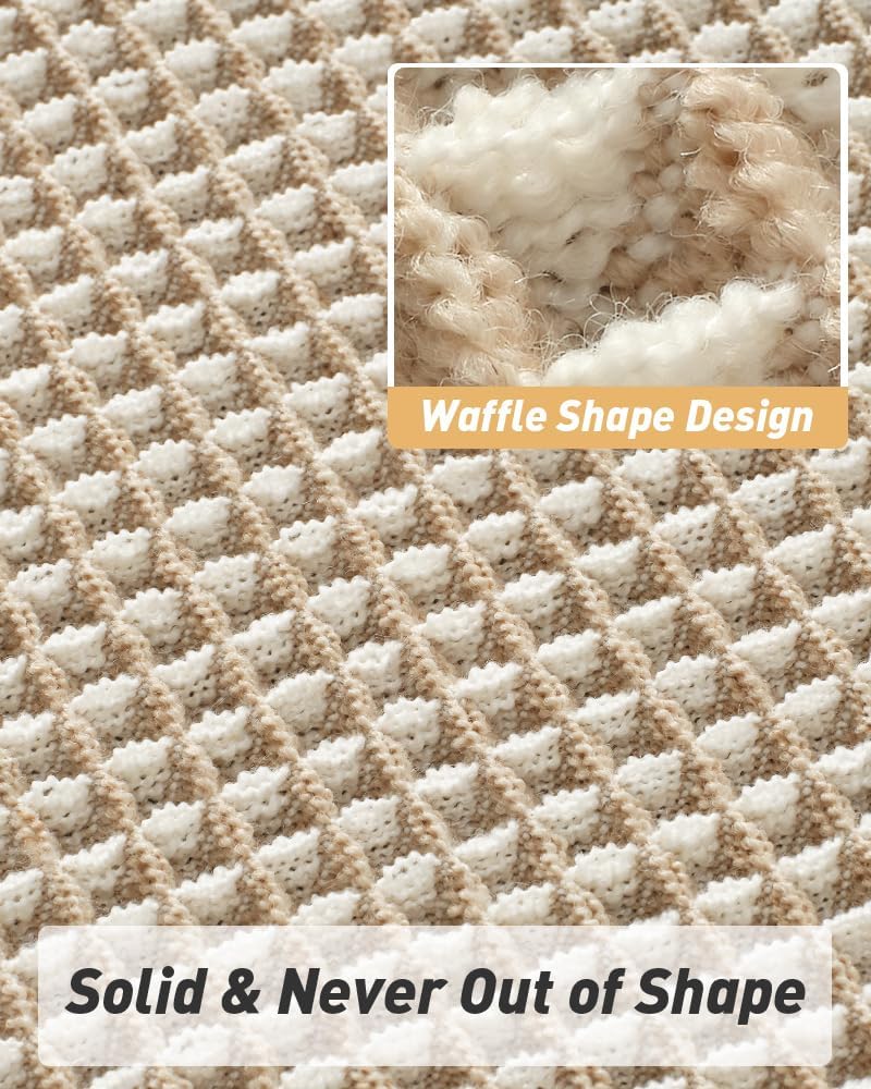 AMOAMI Upgraded Waffle Runner Rug Super Absorbent Non Slip Bath Mats for Bathroom Machine Washable Bathroom Runner Rug with Tassels, Ideal for Hallway Bedroom Laundry Room, 17" x 48", Brown & Cream