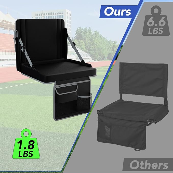 janiry Stadium Seats with Back Support 2PACKS Adjustable Bleacher Chairs with Back and Cushion Bleacher Seat with Cup Holder, Carry Handle & Shoulder Strap for Outdoor Sports Events, Picnics, Beaches