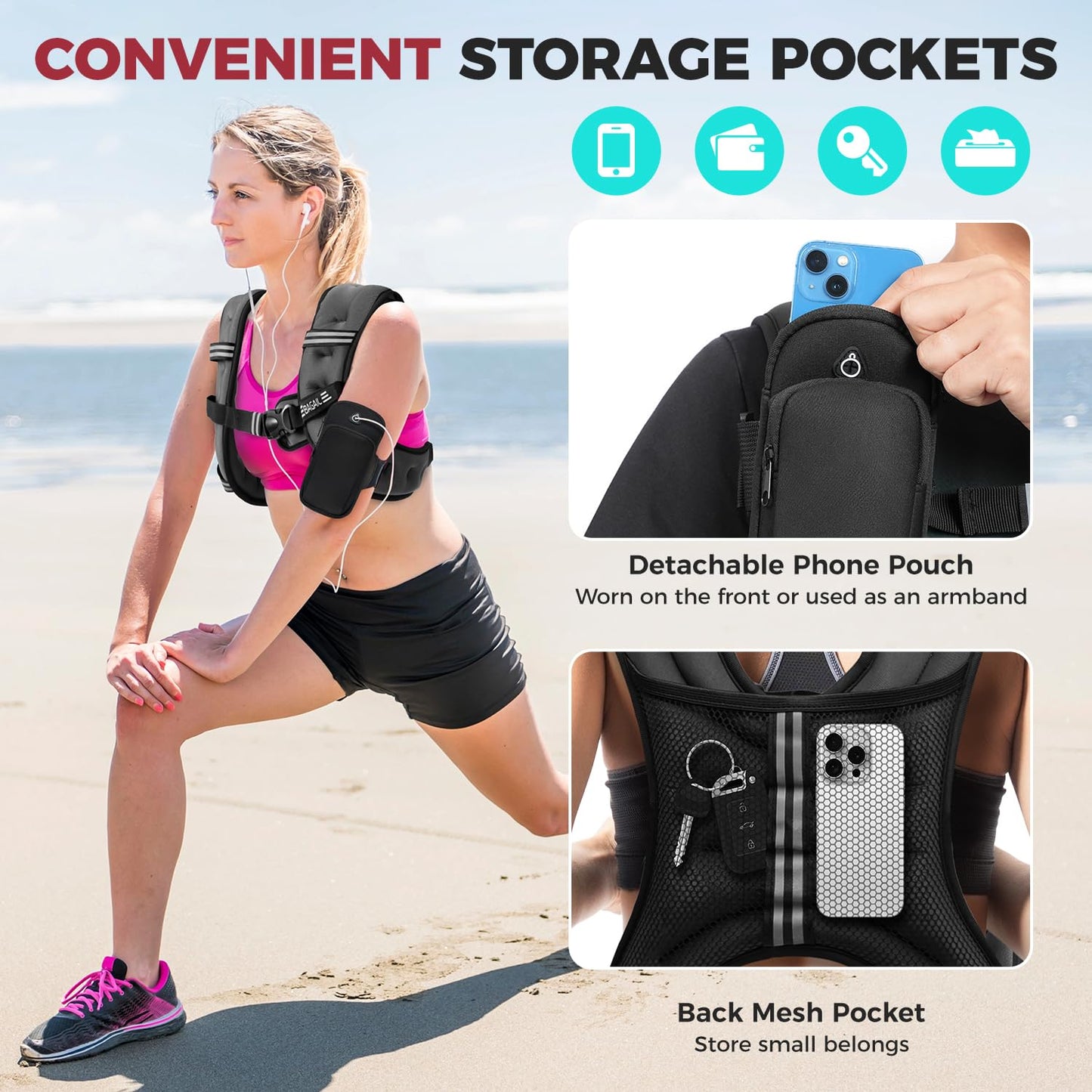 BAGAIL Weighted Vest, 5lb/8lb/10lb/12lb/15lb/20lb/25lb/30lb Weight Vest for Walking & Weight Loss, Reflective Rucking Vest with Phone Pouch for Women & Men, Home Gym & Outdoor Training