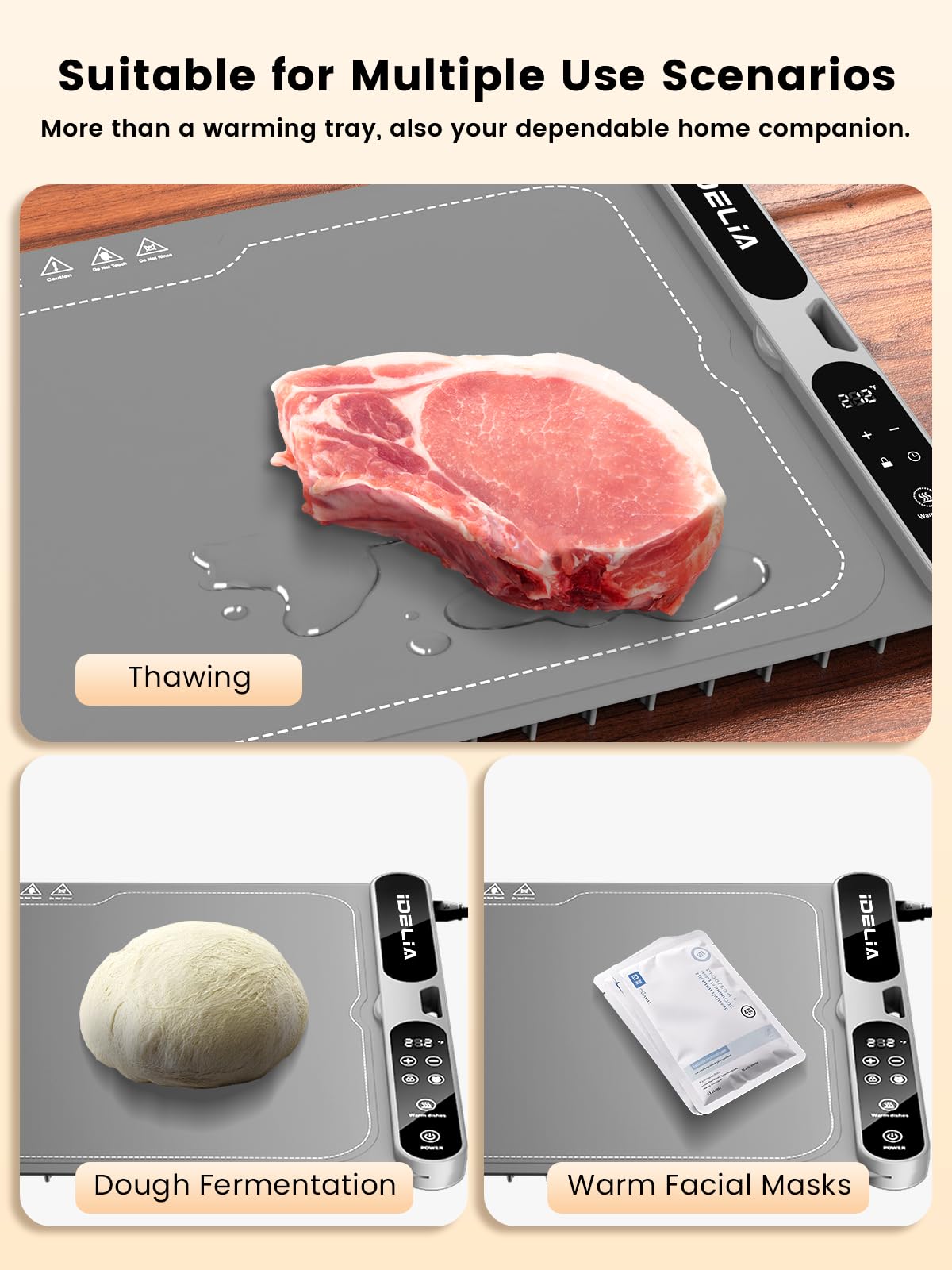 Food Warming Mat Electric Heating - Portable Silicone Warming Tray with 7 Temperature Settings and 8 Hours Timer for Party Buffet Home Travel Kitchen (23.6"x15",Gray)