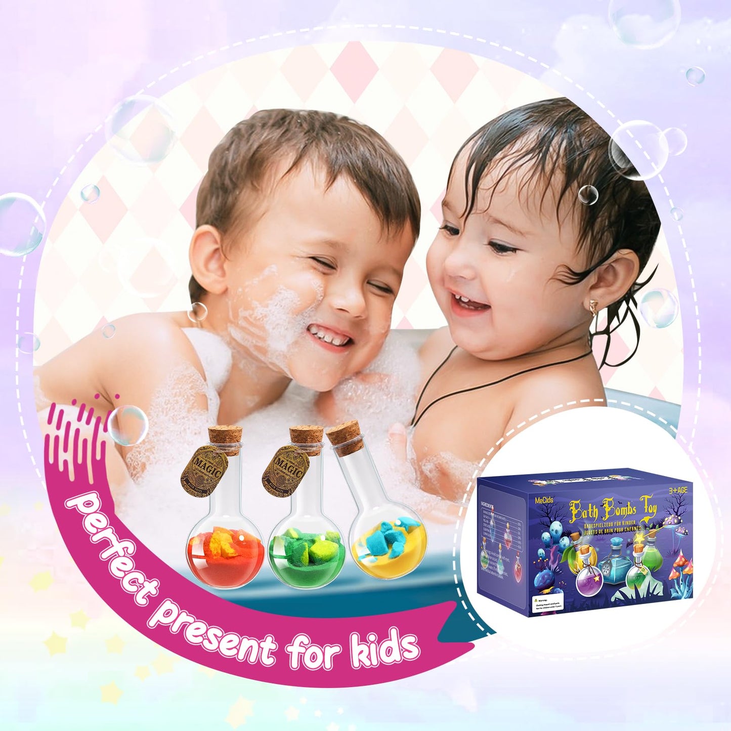 MeCids Magic Potion Bubble Bath Bombs for Kids -Bath Color Tablets Bath Potions for Toddlers Ages 4-12 Fun Science Kit Gift for Birthday, Halloween，Christmas- 6 Pack