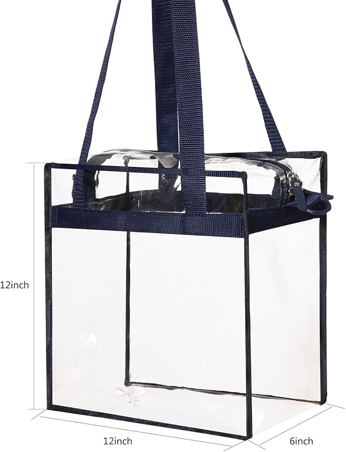 BAGAIL Clear Bags 12x6x12 Stadium Approved Clear Tote Bag with Zipper Closure Crossbody Shoulder Bag with Adjustable Strap
