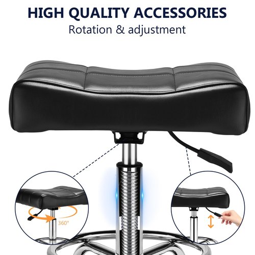Square Salon Rolling Stool - 300lbs Weight Capacity，Adjustable Swivel Stool with Wheel，Pu Leahter Comfortable Cutting Stools for Salon Tattoo Stylist Massage Perfect for Work SPA (Black)