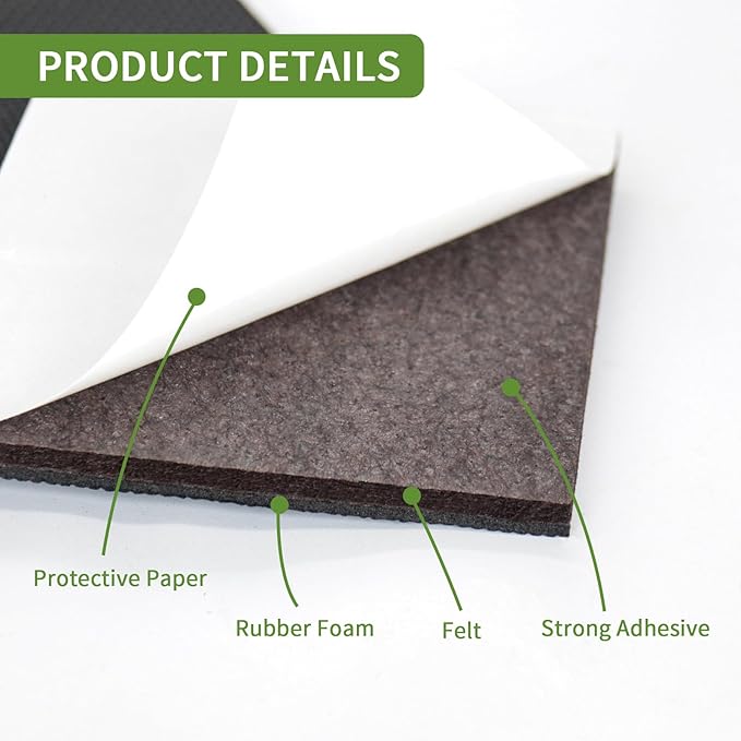 COVERCORNER Non Slip Furniture Pads 8 PCS 4'' Square - Anti Slip Furniture Pads - Self Adhesive Rubber Feet Furniture Feet - Chair Leg Floor Protectors - Keep Furniture in Place