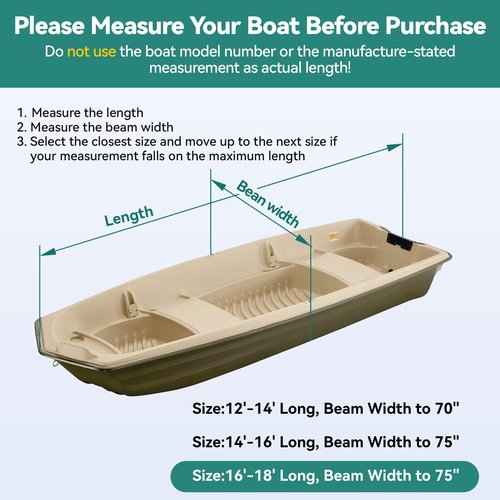 1200D 5-Layer Jon Boat Cover 16-18ft with Motor Cover | Super Waterproof (2-Layer PU, 1" Seam Tape) | UV Resistant, 11+4 Windproof Straps | Mooring/Trailerable