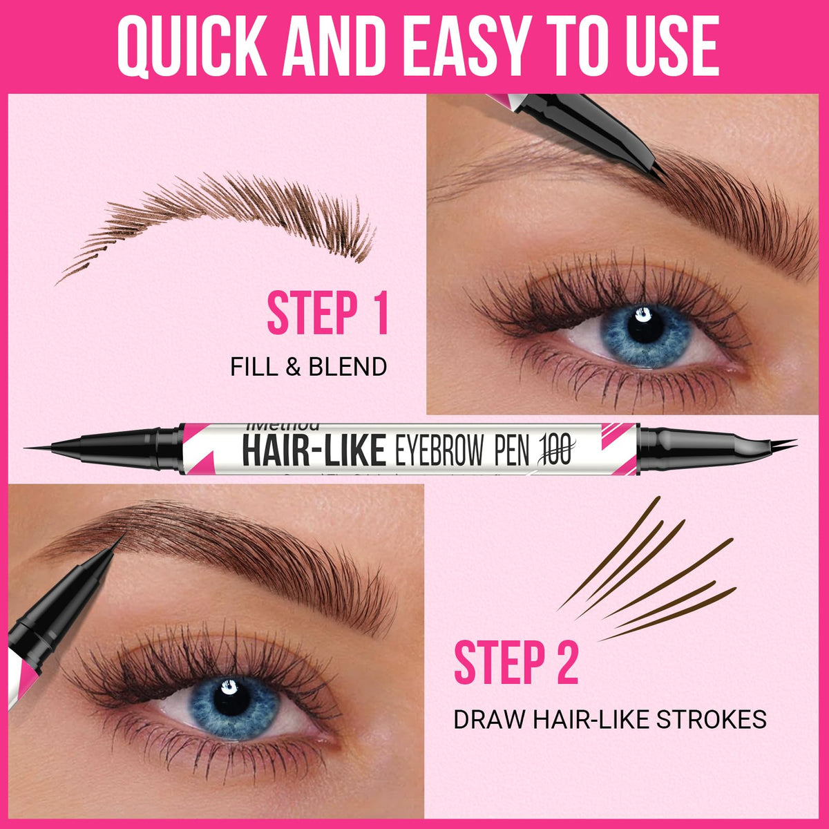 iMethod Curved Eyebrow Pen - Eyebrow Pencil, 2 Count Brow Pencil Dual-Ended with Curved Tip and Precise Brush-Tip for Natural Ha