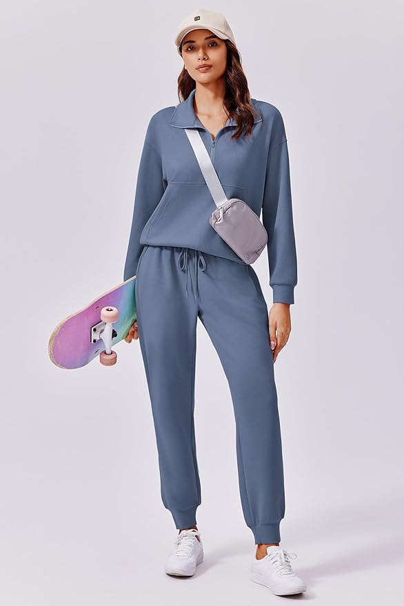 PINSPARK 2 Piece Sets for Women 2025 Fall Travel Outfits Long Sleeve Tracksuit Joggers Sets Half Zip Sweatsuit Matching Set