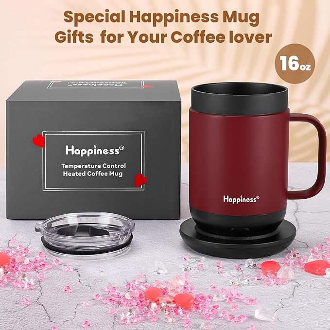 Happiness Smart Heated Coffee Mug,16oz Rechargeable Electric Self Heating Temperature Control Coffee Cup