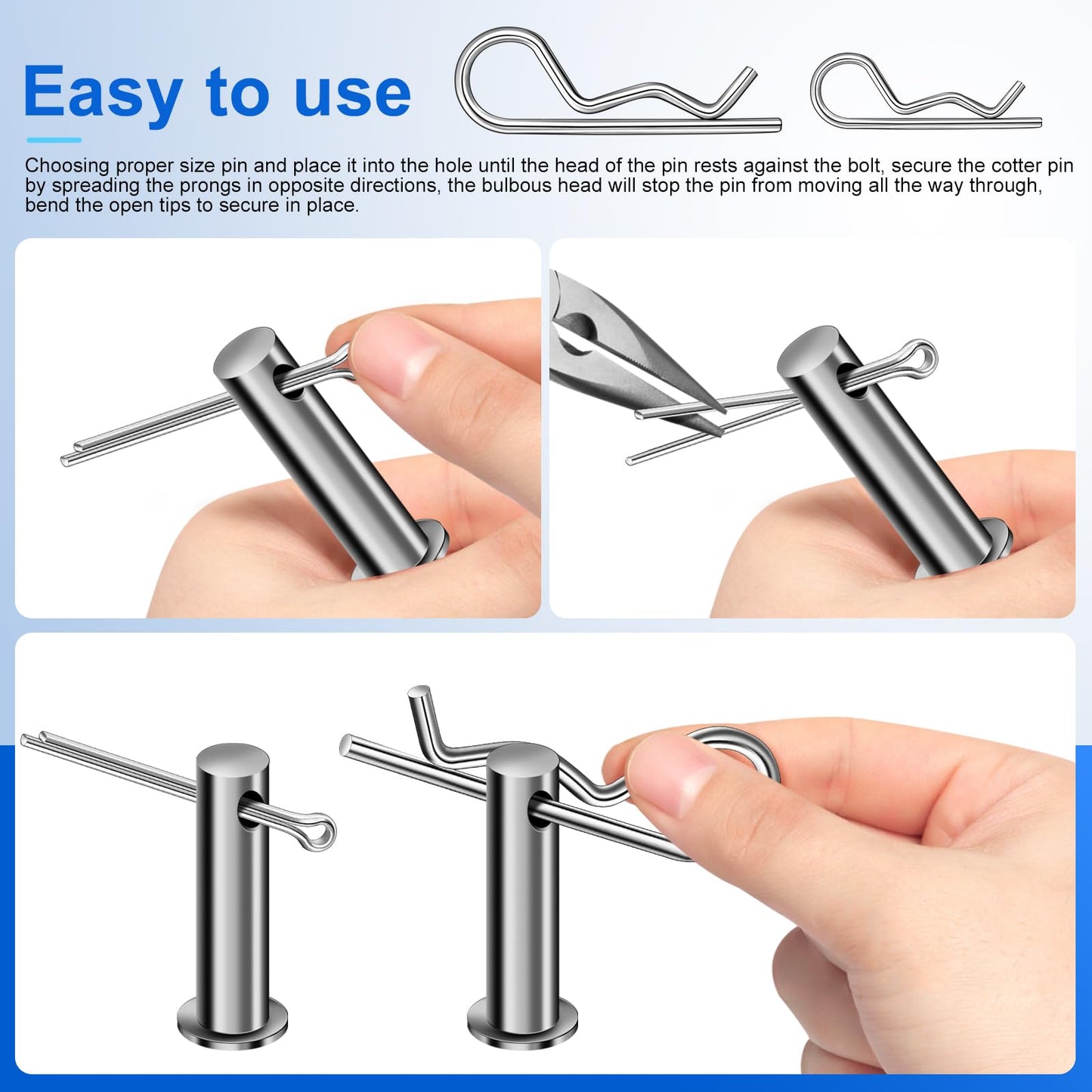 Cotter Pin Assortment Kit, 220PCS Cotter Pins 13 Sizes Premium 304 Stainless Steel Heavy Duty R Clips & Hairpin Split Pin Set, Hardware Pins for Automotive, Trailer, Pin Lock System