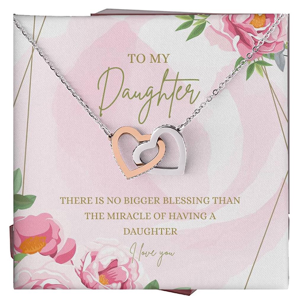 Miracle of Having a Daughter - Unique Gifts from Mom for Birthday, Graduation, Christmas - Interlocking Heart Necklace with Luxury Box for My Beautiful Adult Daughter