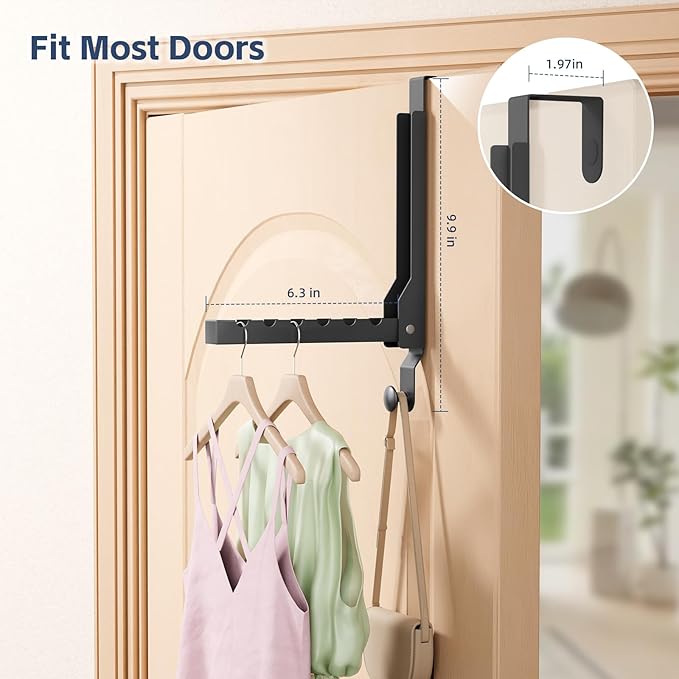 2 Pack Over The Door Hanger Foldable Heavy Duty Over The Door Hooks Hanger,Over The Door Drying Rack for Laundry, Rust-Resistant Over The Door Clothes Hanger, Over Door Hook for Hanging Clothes,Black