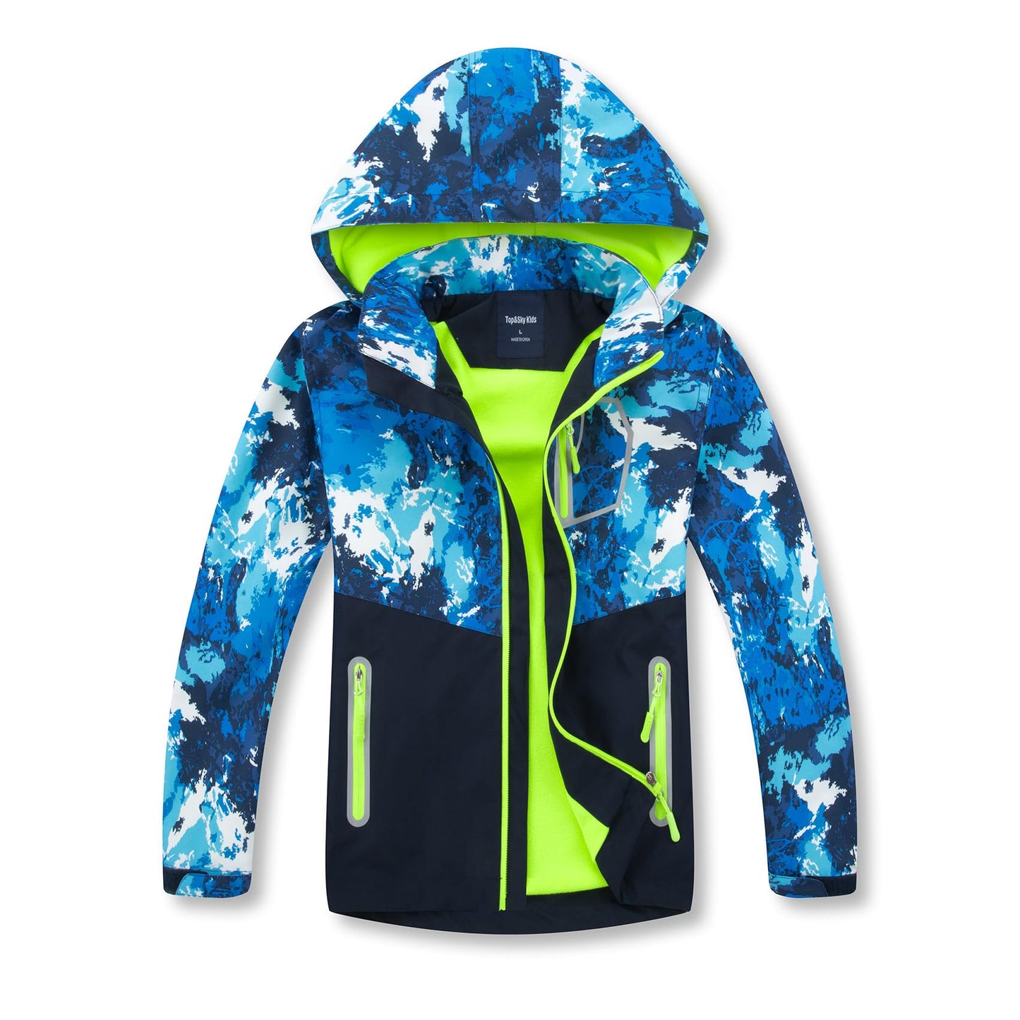 MGEOY Boys Rain Jacket Lightweight Waterproof Hooded Fleece Lined Raincoat Windbreakers for Kids Blue 7/8