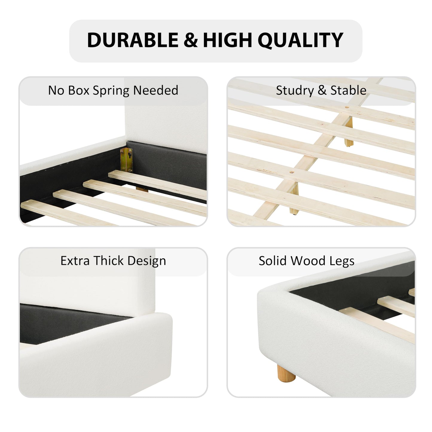 Merax Queen Size Boucle Upholstered Platform Bed Frame with Headboard,Modern Soft Fabric for Bedroom with Wood Slats Support for Bedroom