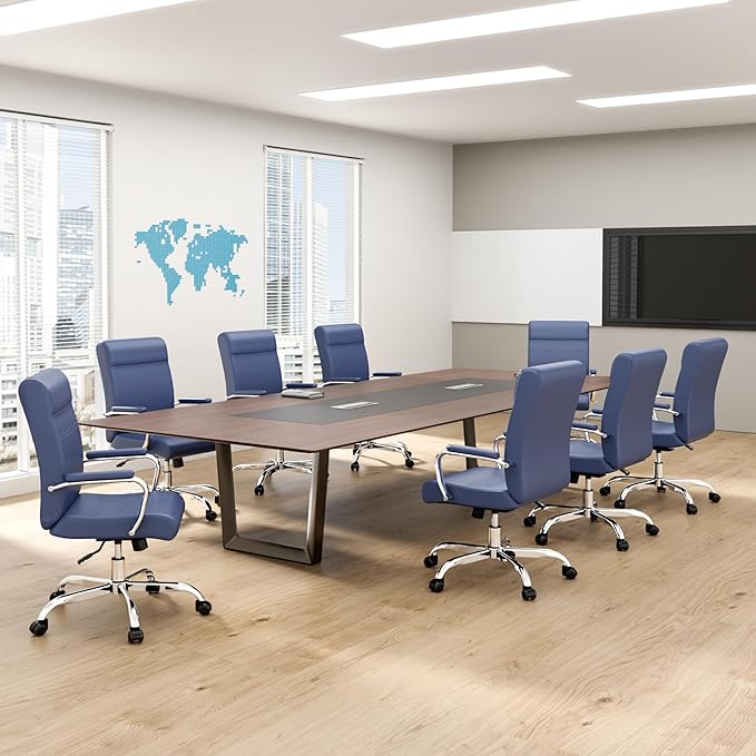 BOWTHY Modern Office Desk Chair, Conference Room Chairs, High Back Ergonomic Home ofiice Chair, Adjustable Height Swivel Executive Computer Chair with Padded Seat and Armrest (Blue)