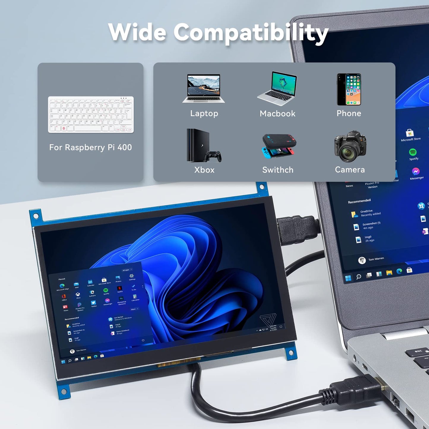 Sunfounder 7 Inch Touchscreen For Raspberry Pi 4 Display Hdmi 1024  600 Usb Ips Lcd Screen Display Monitor For Raspberry Pi 5,40