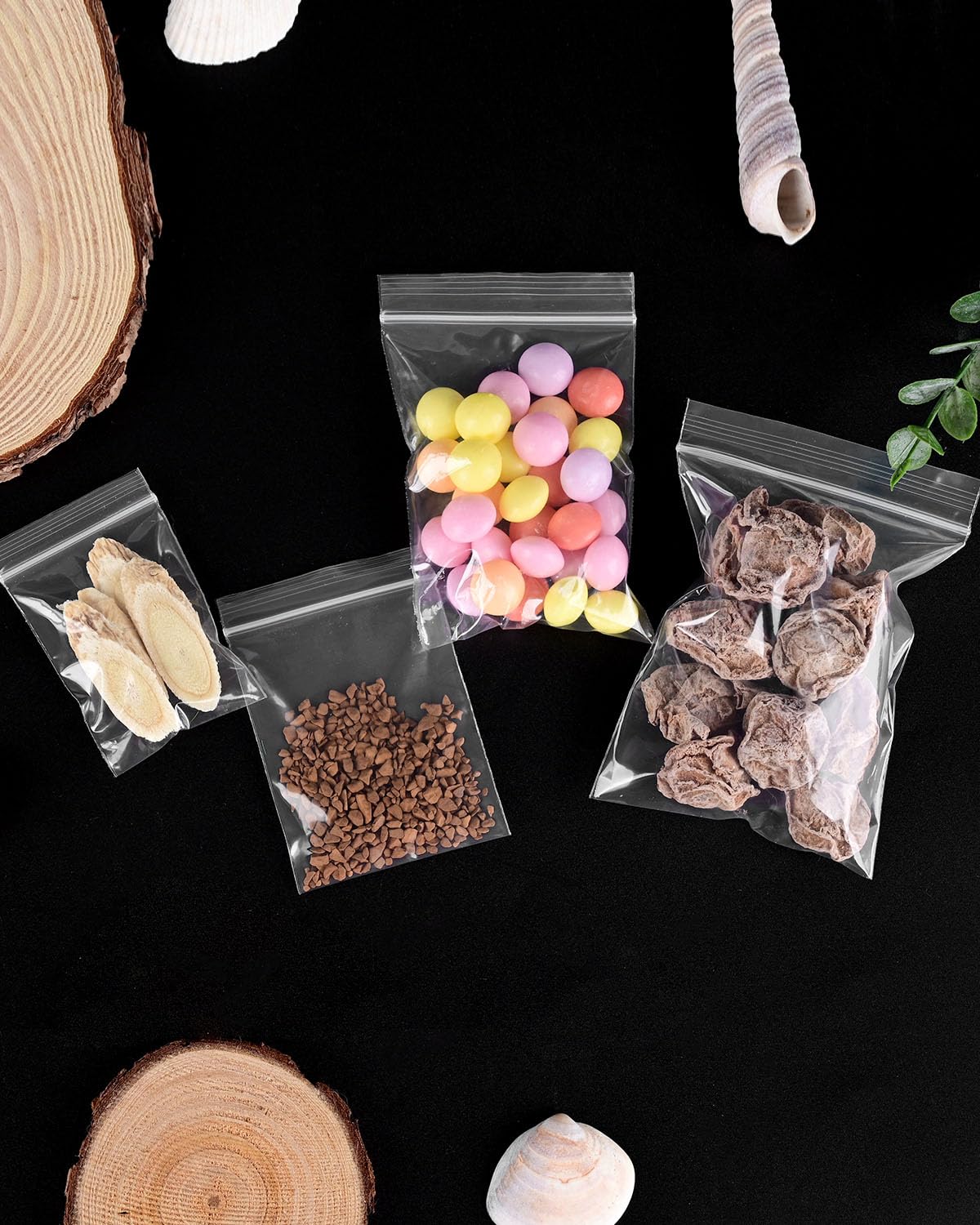 500 PCS Small Plastic Bags, Mini Resealable Bags, 4 Different Sizes Small Jewelry Clear Storage Poly Bag for Packaging, Candy, Pill