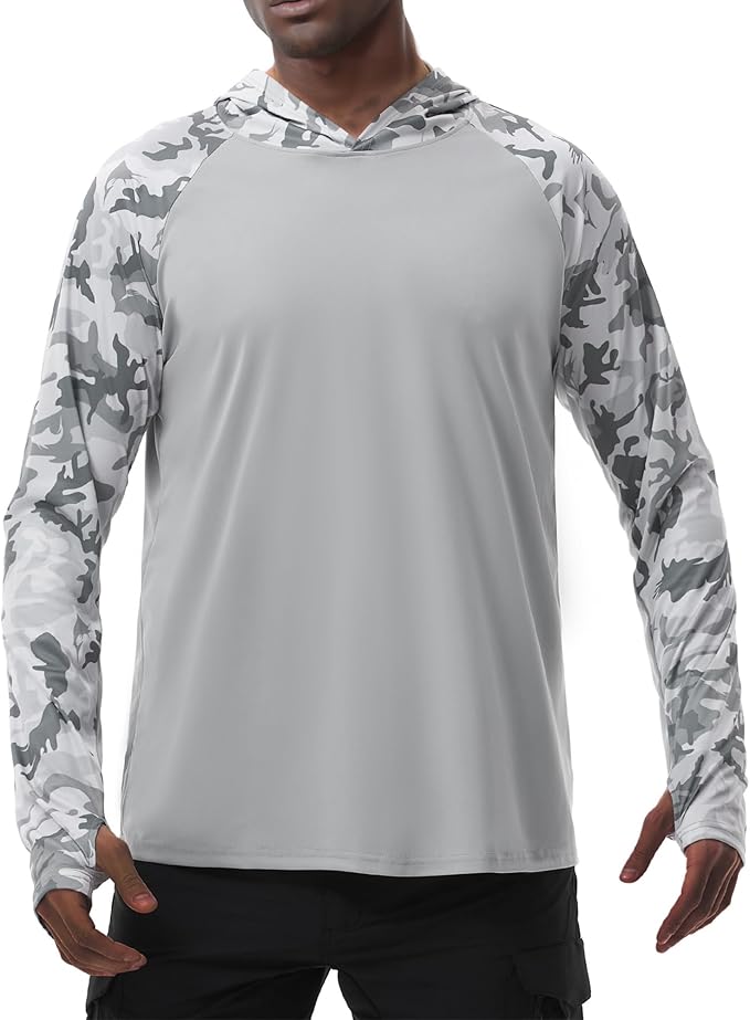 Men's Performance Fishing Hoodie Shirt with Thumbholes - UPF 50 Sun Protection Camo Long Sleeve Shirts Quick-Dry