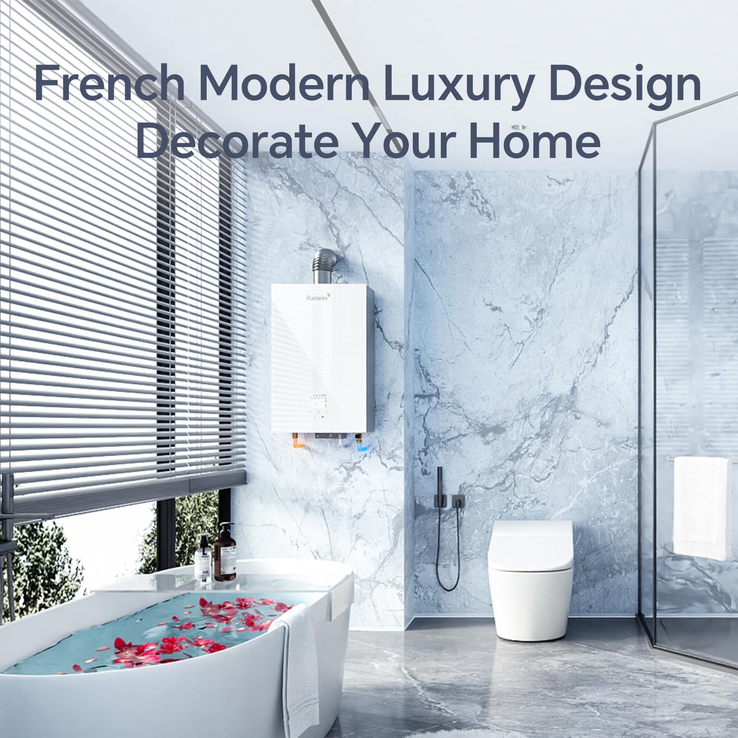 GEN II Ranein Propane Gas Tankless Water Heater, 3.17 GPM, 78,500 BTU Glass Panel Design Indoor On Demand Instant Hot Water Heater with LED Temperature Control Panel