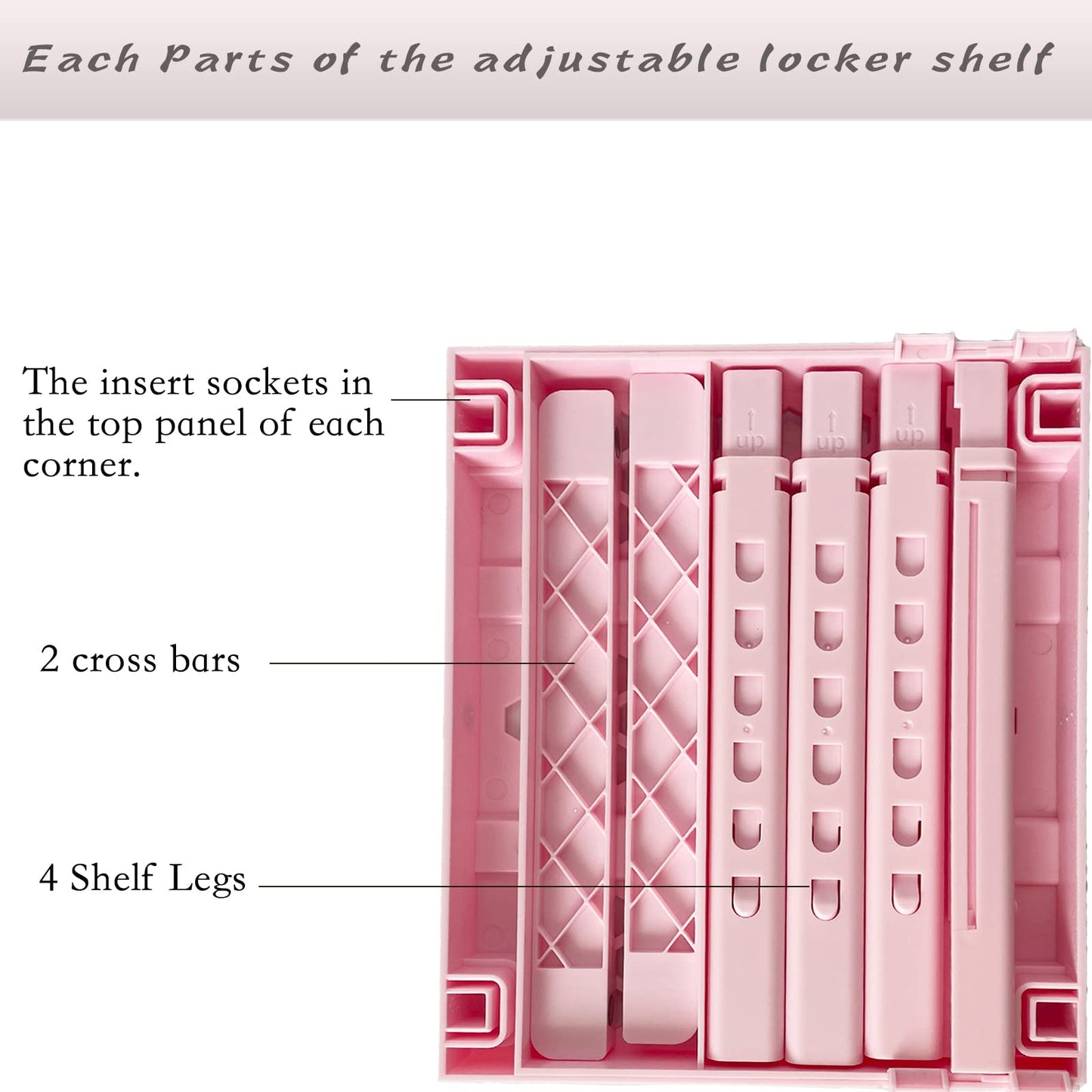 Adjustable Locker Shelf Pink Height and Width Adjustable Locker Organizer Shelf for School Locker, Stackable Locker Stand Tools for Gym Lockers, Office, Back to School Essentials
