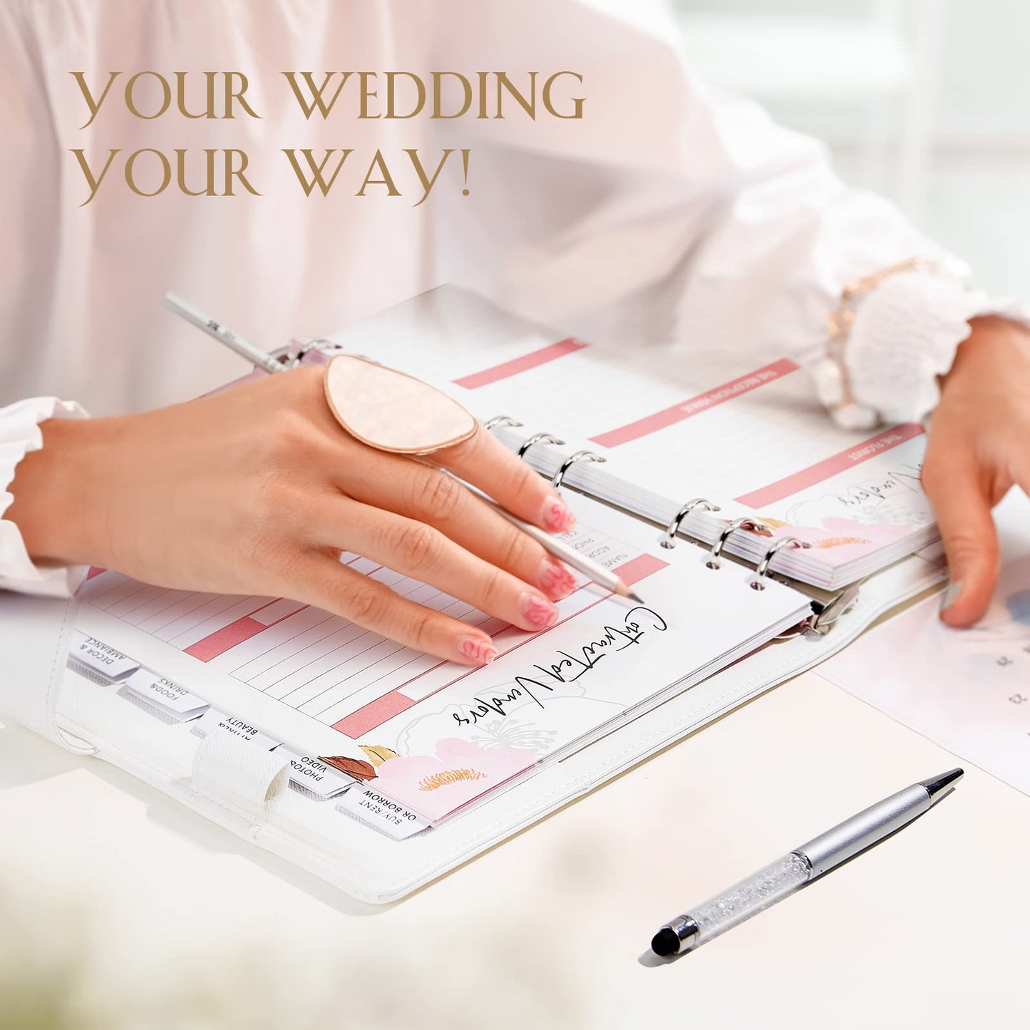 AW BRIDAL Best Engagement Gifts For Her Bride To Be Gifts∣Future Mrs Leather Wedding Planner Book And Organizer For The Bride Wedding Planning Notebook Budget Planner Binder, 140 Pages, White