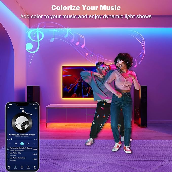 Leeleberd 50ft Led Lights for Bedroom, Bluetooth Smart APP Control RGB Color Changing Led Strip Lights with Remote Control and Power Adapter Led Lights for Room Kitchen Party Home Decoration