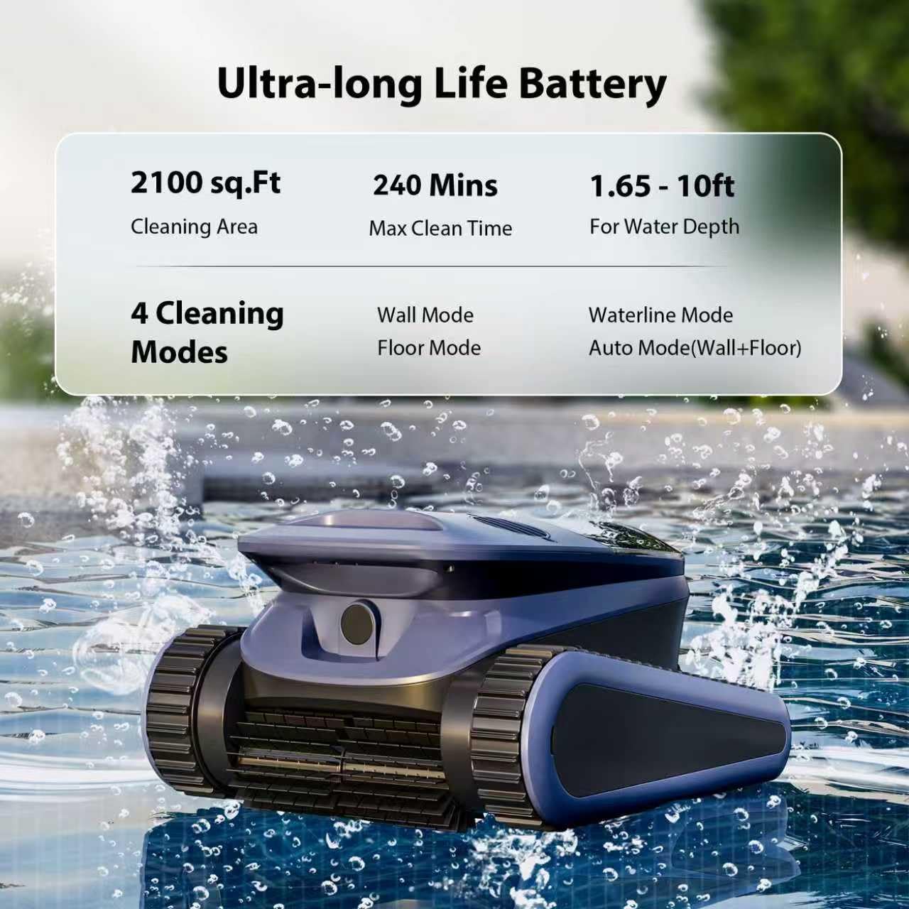 Sat40 Sonar Navigation Pool Vacuum for Inground Above Ground Pools, Climb Stairs Pool Cleaner with 4 Modes, Powerful Suction, Self-Parking, Wall&Waterline Cleaning Pool Robot, Clean Up to 2150 Sq.Ft