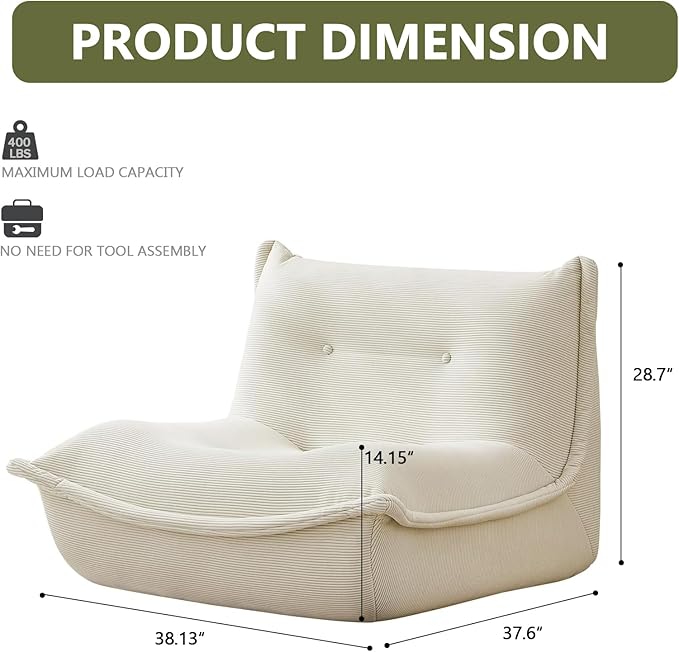 LEIMAOFC Bean Bag Chair,Memory Foam Bean Bag Chairs,Filled with High-Resilience Memory Foam,Skin Friendly Corduroy Fabric,for Living Room, Bedroom, Apartment