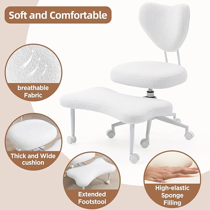 FLEXISPOT Cross Legged Office Chair Armless Kneeling Desk Chairs for Meditation ADHD Yoga Wide Criss Cross Chair with Wheels Vanity Chair for Girls Women Living Room Bedroom Study Small Space, Orange