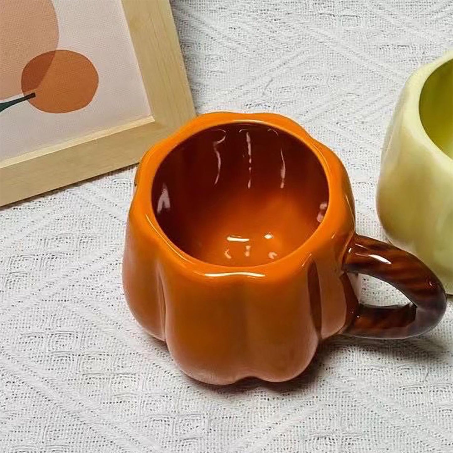 FYUEROPA 2 Pcs Ceramic Pumpkin Mug 13 Oz Coffee Mug Tea Cup, Holiday Decorations