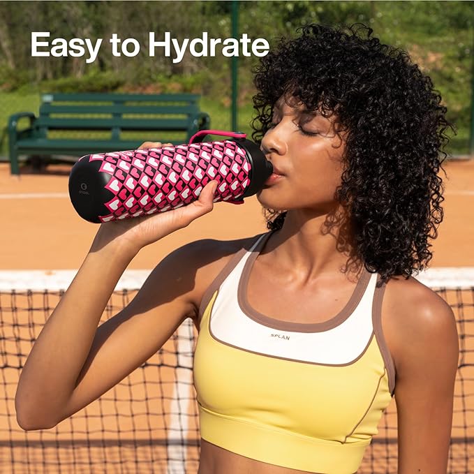 ENCOOL Valentine's Day Insulated Water Bottle with Straw Stainless Steel Water Bottle, Leak-Proof, BPA-Free, Keeps Cold for 24 Hours for Sports, Travel, School (26 oz, Bold Hearts Mono x Red)