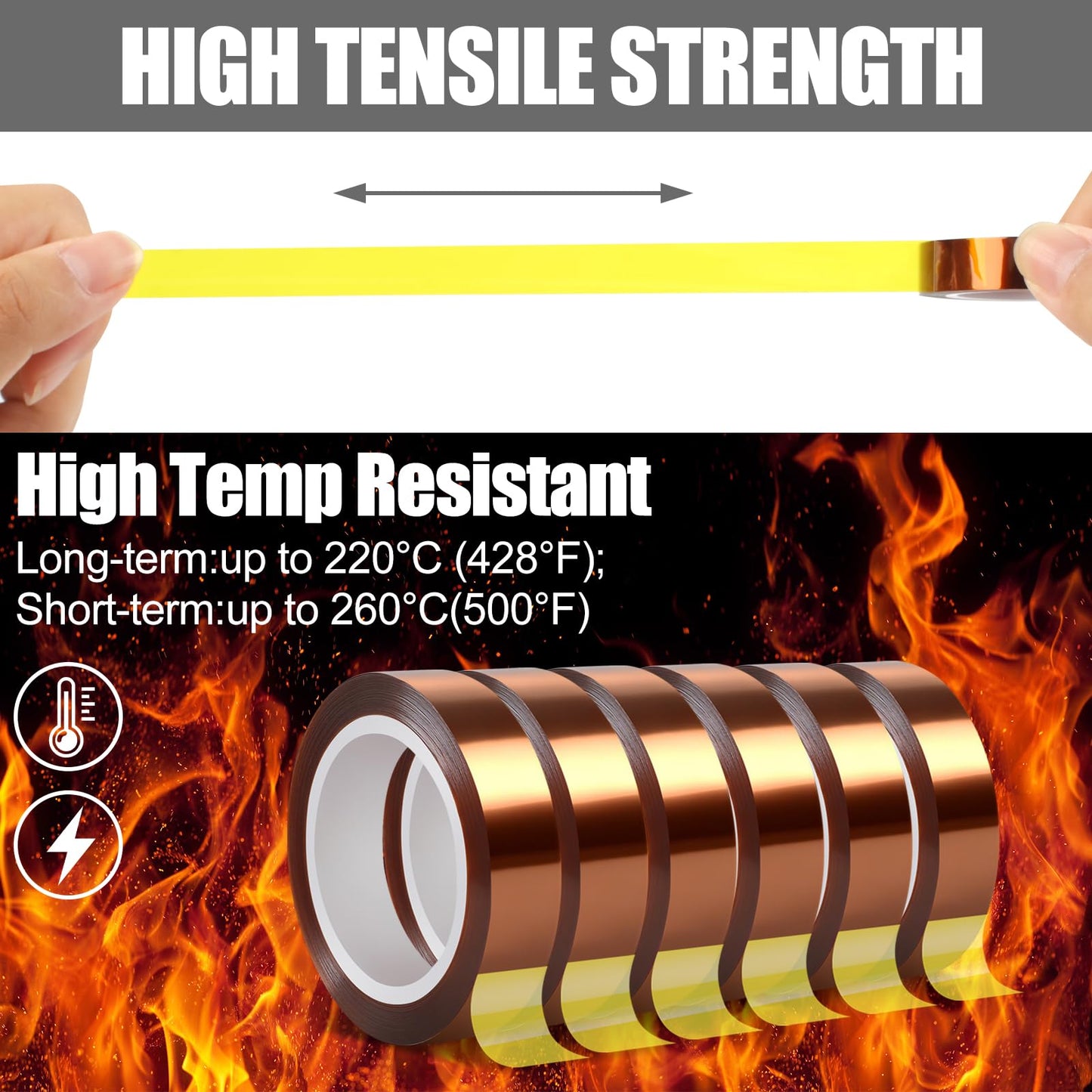 Okomagix Heat Tape, High Temperature Heat Resistant Tape for Sublimation, 6 Rolls 10mm*16m(52FT) Polyimide Heat Tape for Sublimation Press Vinyl, Soldering, Electronics, No Residue