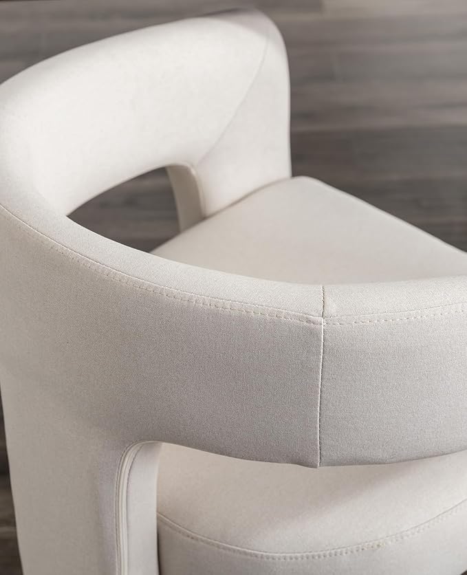 DAYALANE Modern Barrel Dining Chairs Set of 4, Upholstered Accent Kitchen Chair with Arms Comfy Linen Fabric Side Chair for Living Room/Home Office/Reception, Linen Cream