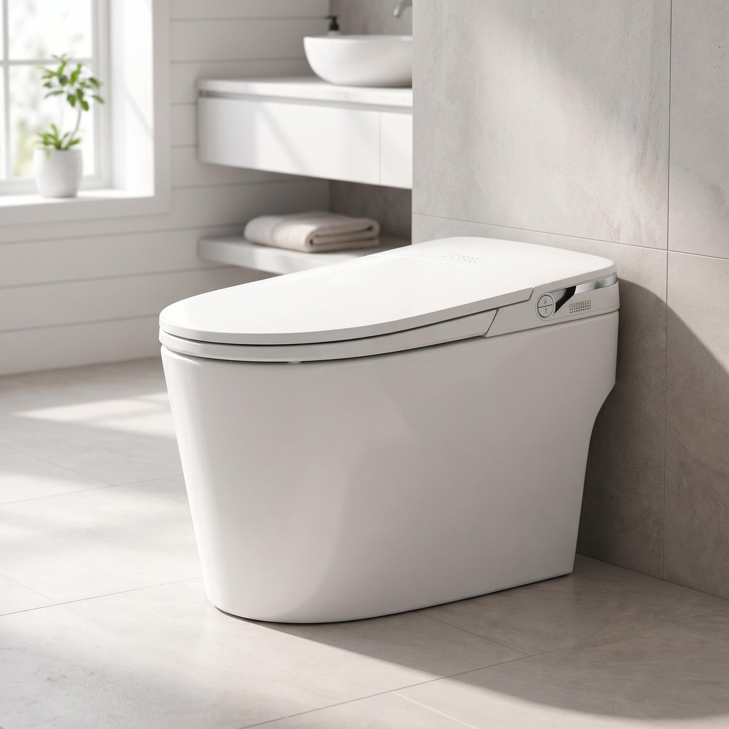 Smart Toilet with Bidet for Low Water Pressure, One Piece Toilet with Tank and Pump Flush, Manual Lid, Foot Flush, Instant Warm Water, Heated Elongated Seat, LED Night Light, Temp Display