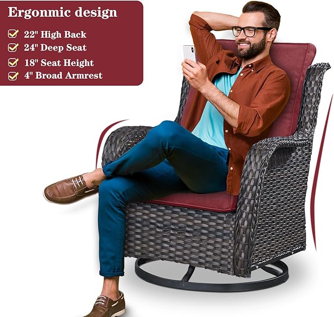 Belord 4 Pieces Patio Furniture Sets, Wicker Patio Swivel Glider Chair with Ottomans, Outdoor Furniture Set for Outside Porch, Deck, Balcony, Garden