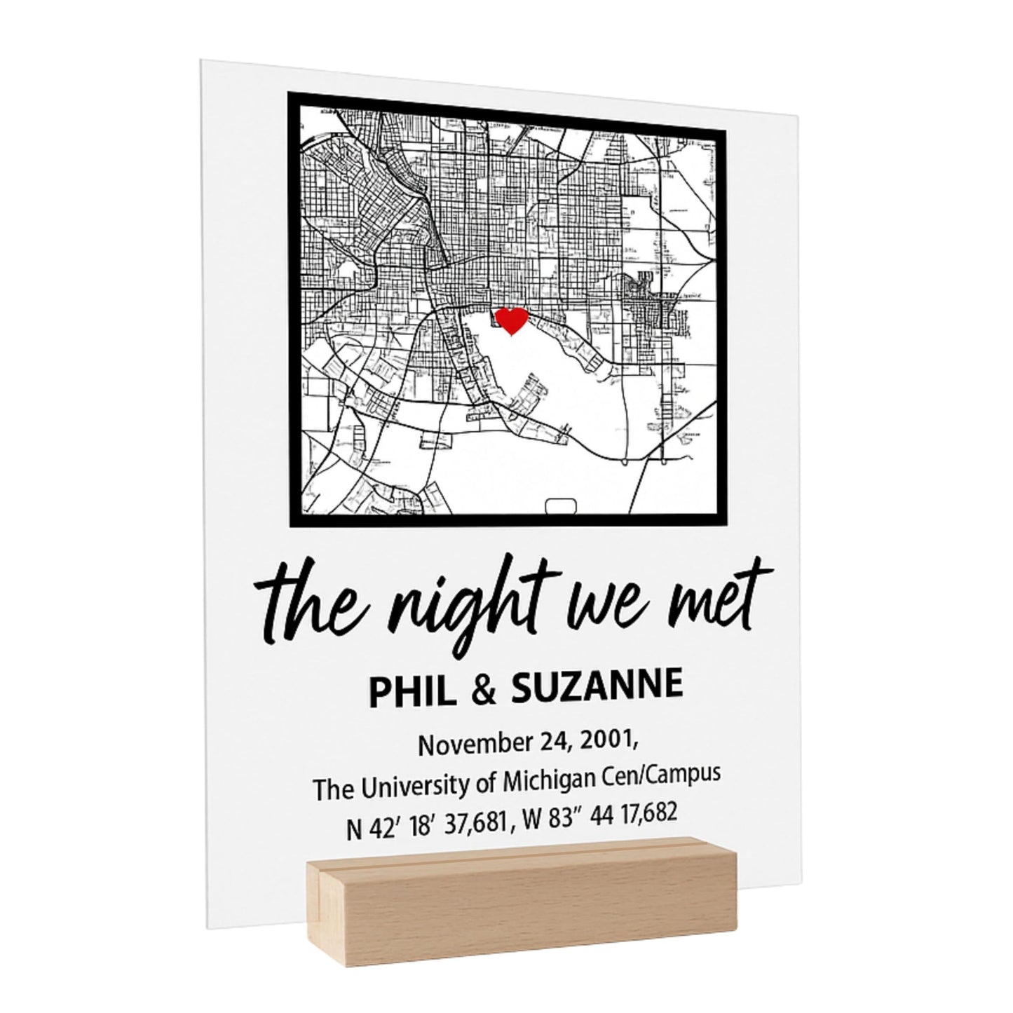 SAME DAY SHIP Our First Date Plaque with Wooden, Acrylic, Led Light Stand - Where It All Began Couples Map Gift for Her Personalized Gift Couples Gift Gifts for Him Where We Met Personalized Map