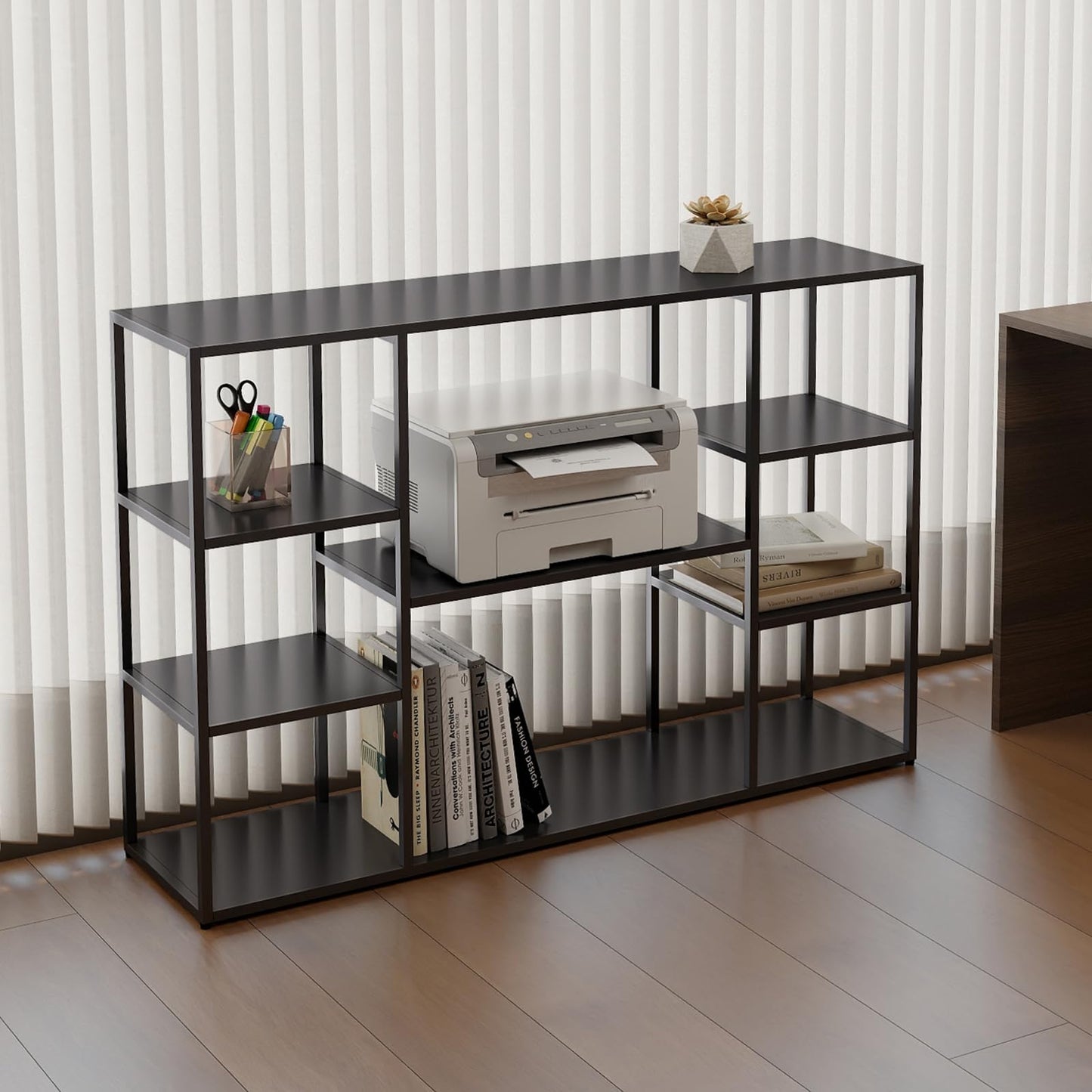 Leinade 47 Inch Metal Console Table with 8 Storage Shelves,Extra Long Entryway Table,Narrow Sofa Table,Hallway Table for Entrances to Corridor,Foyer,Living Room (Black, 47.24×11.81×31.5in)