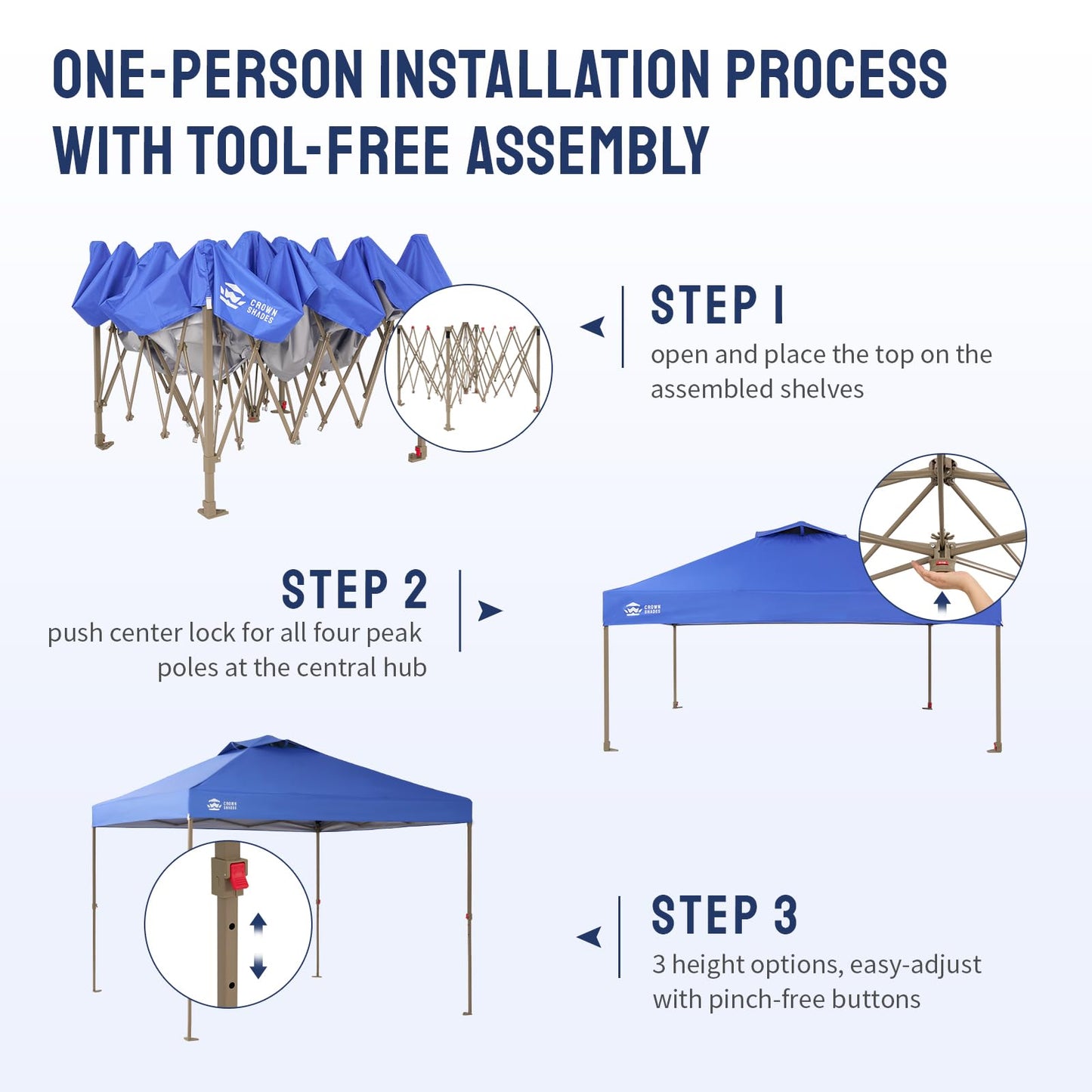 CROWN SHADES Gazebo 10x10 Pop Up Canopy with Mosquito Netting, Screen Tent with 4 Ropes, 8 Stakes, 4 Sandbags and Wheeled Storage Bag, Canopy for Patio & Backyard, Blue