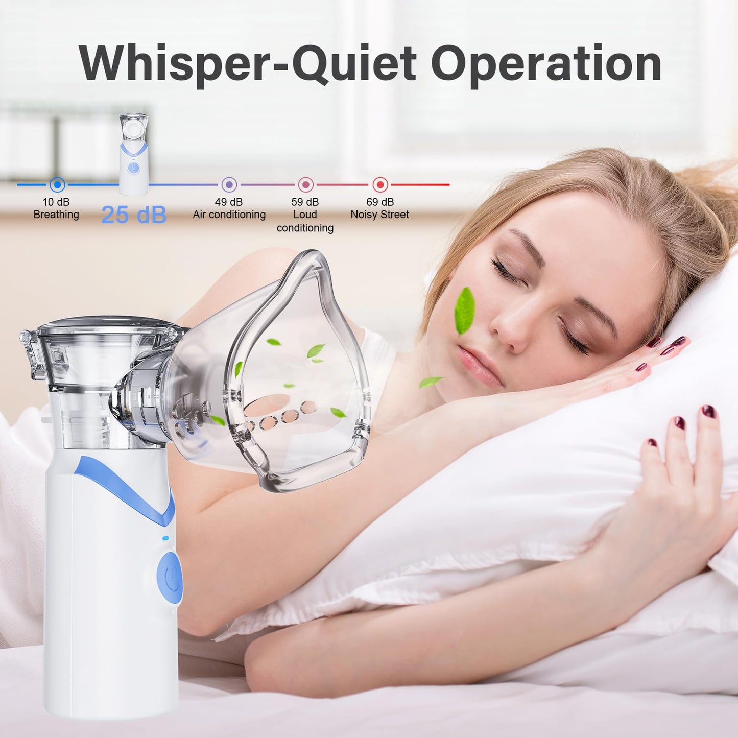 Portable Handheld Mesh Nebulizer – 3 Modes (Adult/Child/Auto-Clean), Ultra-Quiet <20dB, 800mAh Rechargeable, Fine Mist for Comfortable Use Spacer OTC (Blue)