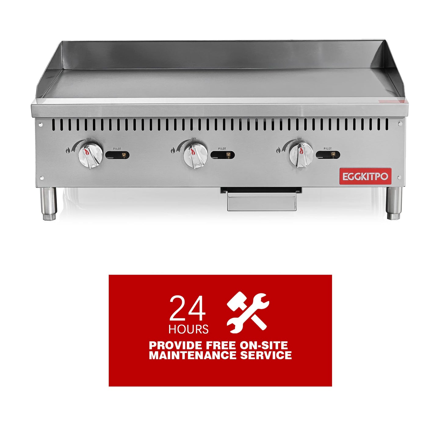 EGGKITPO 36 Inch CSA Certified Commercial Propane/Natural Gas Griddle Manual Controls 90,000 BTU Countertop Flat Top Grill Hot Plate with Independeent Knob 3 Burners Teppanyaki Grill for Restaurant
