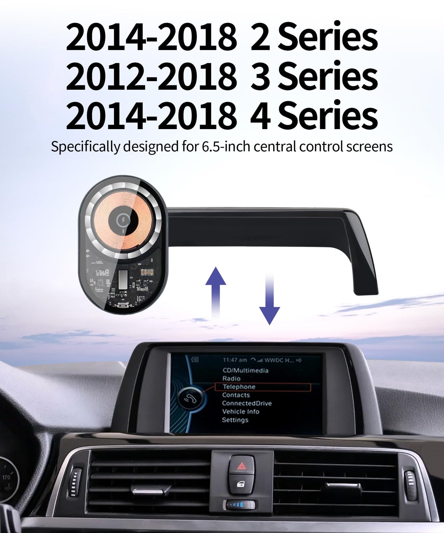 Masergogo Wireless Charging Car Phone Holder For 2012-2018 Bmw 3 Series /2014-2018 Bmw 2 Series/4 Series Accessories 6.5-Inch Sc