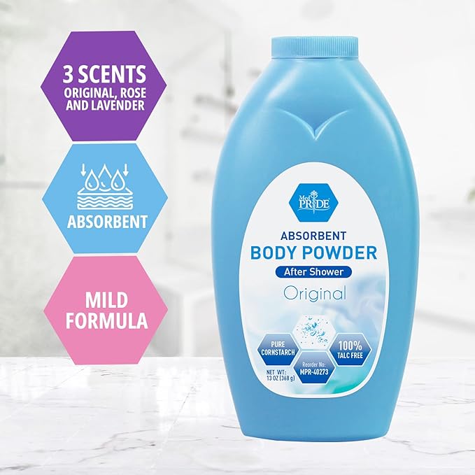 MED PRIDE Talc-Free Cornstarch Shower, Natural Sense Baby Powder Scented Dusting for Diaper Rash & Chafing, 13oz