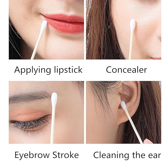 Cotton Swabs, Q Tips, 100 Count Natural Cotton Buds, Individually Wrapped Double Tipped Cotton Tips for Ear, Beauty Care, Cleaning (Round & Pointed Shape Cotton Heads)