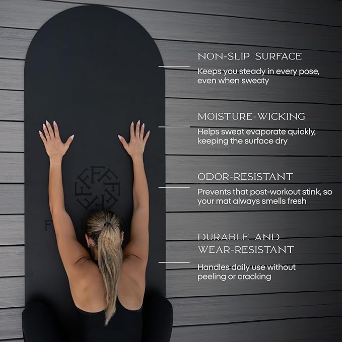 FFLLOOWW Body & Soul Non-Slip Yoga Mat, 4.5mm Natural Rubber Exercise Mat with Carry Strap – Anti-Sweat, Eco-Friendly Mat for Yoga, Pilates, Home Workouts