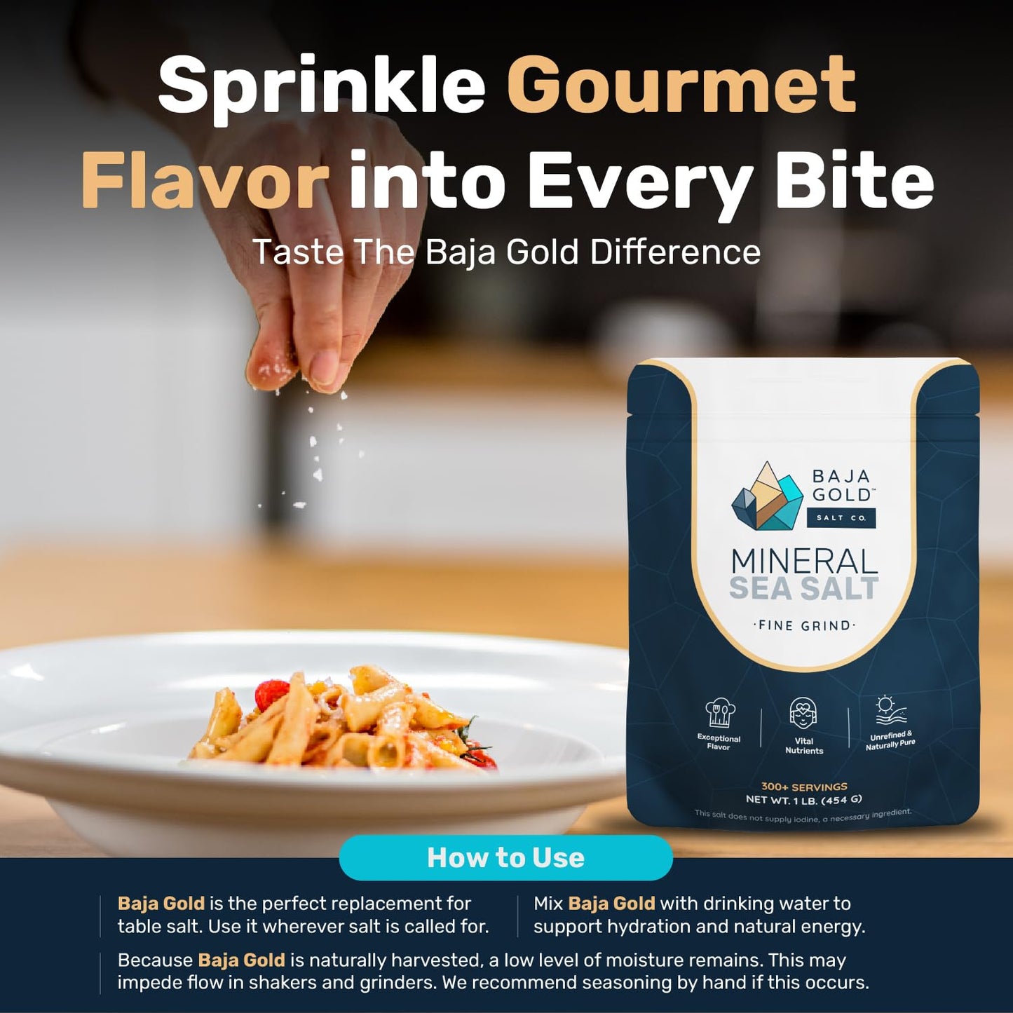 Baja Gold Mineral Sea Salt Bundle – 1 lb Fine Grind + 1 lb Natural Grind | Authentic Unrefined Sea Salt with Trace Minerals | Versatile for Cooking, Baking, Seasoning & Finishing | 600+ Servings